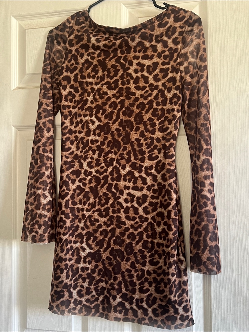 Long Sleeve Leopard Print Bodycon Dress - Brown